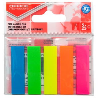 Filing Index Tabs OFFICE PRODUCTS, standard, PP, 12x45 mm, 5x25 tabs, polybag, assorted colors