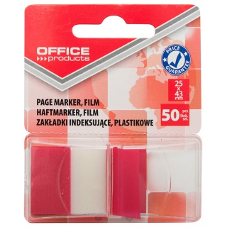 Filing Index Tabs OFFICE PRODUCTS, PP, 25x43 mm, 50 tabs, blister, red