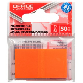 Zakładki indeksujące OFFICE PRODUCTS, PP, 25x43mm, 1x50 kart., zawieszka, pomarańczowe, Zakładki indeksujące, Papier i etykiety