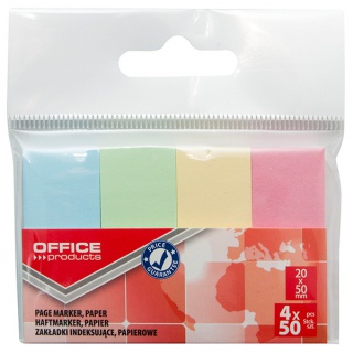 Filing Index Tabs OFFICE PRODUCTS, paper, 20x50 mm, 4x50 tabs, polybag, pastel assorted colors