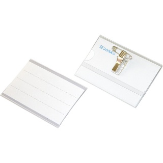 Name Badge Holder DONAU, with clamp attachment and a safety pin, side-opening, soft, clear