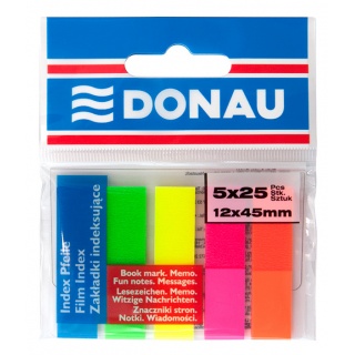 Filing Index Tabs DONAU, PP, 12x45mm, 5x25 tabs, assorted colours