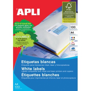 Etykiety uniwersalne APLI, 105x70mm, prostokątne, białe 100 ark., Etykiety samoprzylepne, Papier i etykiety