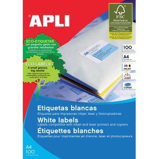 Etykiety uniwersalne APLI, 99,1x57mm, zaokrąglone, białe 100 ark., Etykiety samoprzylepne, Papier i etykiety