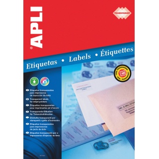 Etykiety poliestrowe APLI, 70x37mm, prostokątne, transparentne 10 ark., Etykiety samoprzylepne, Papier i etykiety