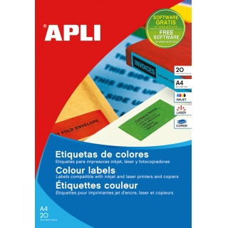Coloured Labels APLI, 210x297mm, rectangle, blue, 20 sheets