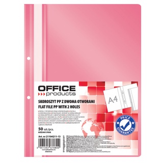 Skoroszyt OFFICE PRODUCTS, PP, A4, 2 otwory, 100/170mikr., wpinany, różowy, Skoroszyty podstawowe, Archiwizacja dokumentów