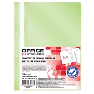 Skoroszyt OFFICE PRODUCTS, PP, A4, 2 otwory, 100/170mikr., wpinany, jasnozielony, Skoroszyty podstawowe, Archiwizacja dokumentów