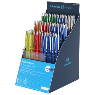 Display długopisów automatycznych SCHNEIDER K20 Icy Colours, M, 100 szt., miks kolorów, Długopisy, Artykuły do pisania i korygowania