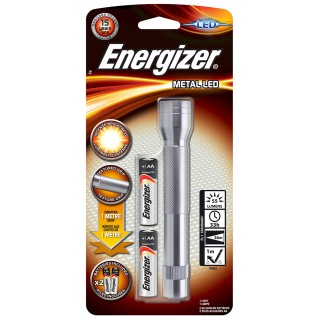 Latarka ENERGIZER Metal + 2szt. baterii AA, srebrna, Latarki, Urządzenia i maszyny biurowe