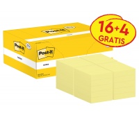 Karteczki samoprzylepne POST-IT&reg; (653CY-VP20), 38x51mm, 100 kart./bloczek, 16 + 4 bloczki GRATIS, kanarkowo ż&oacute;łte