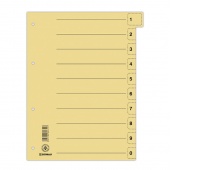 Dividers DONAU, cardboard, A4, 235x300mm, 0-9, 10 multipunched sheets, yellow