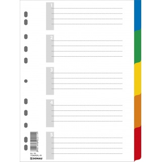 Dividers DONAU, PP, A4, 225x297mm, 5+1 sheets, assorted colours