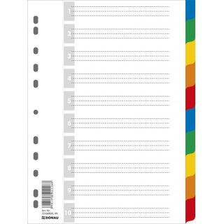 Dividers DONAU, PP, A4, 225x297mm, 10+1 sheets, assorted colours