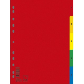 Dividers DONAU, PP, A4, 230x297mm, 1-5, 5 sheets, assorted colours