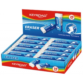 Gumka uniwersalna KEYROAD Maxi, 60x21x11 mm, pakowane na displayu, biała, Gumki, Artykuły do pisania i korygowania
