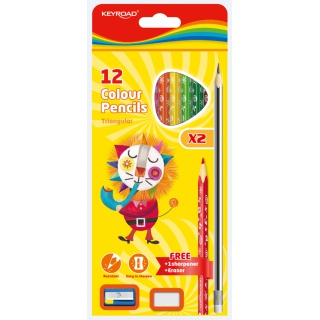 Pencil crayons setKEYROAD, with pencils, eraser and pencil sharpener, hanger, color mix