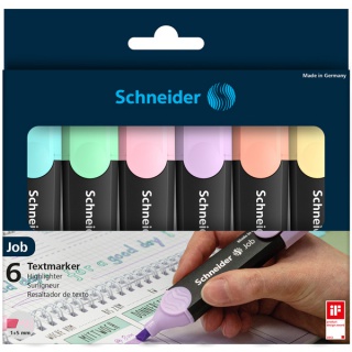 Zestaw zakreślaczy SCHNEIDER Job Pastel, 1-5 mm, 6 szt., pudełko z zawieszką, mix kolorów, Textmarkery, Artykuły do pisania i korygowania