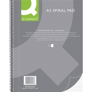 Spiral Notebook Q-CONNECT, A5, square ruled, 80sheets, 70gsm, perforation