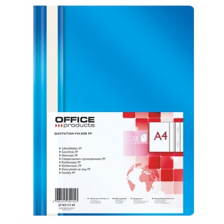 Skoroszyt OFFICE PRODUCTS, PP, A4, miękki, 100/170mikr., niebieski, Skoroszyty podstawowe, Archiwizacja dokumentów