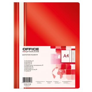 Skoroszyt OFFICE PRODUCTS, PP, A4, miękki, 100/170mikr., czerwony, Skoroszyty podstawowe, Archiwizacja dokumentów