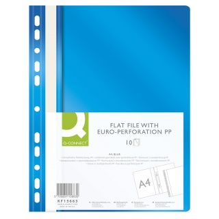 Report File Q-CONNECT, PP, A4, standard, 120/170 micron, perforated, blue
