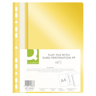 Report File Q-CONNECT, PP, A4, standard, 120/170 micron, perforated, yellow