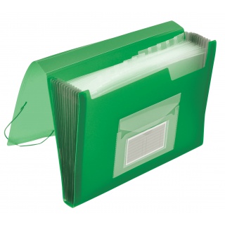 Expanding File Folder with elastic band closure Q-CONNECT, PP, A4, 12 compartments, transparent green