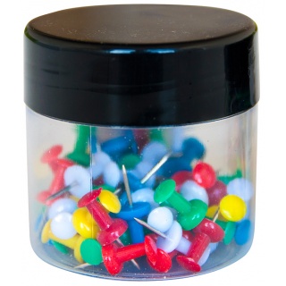 Thumbtacks (Drawing Pins) Q-CONNECT, extended handle head, in a glass jar, 60pcs, assorted colours