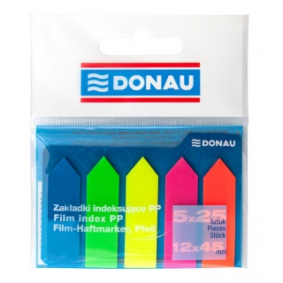Zakładki indeksujące DONAU, PP, 12x45mm, strzałka, 5x25 kart., mix kolorów, Bloczki samoprzylepne, Papier i etykiety