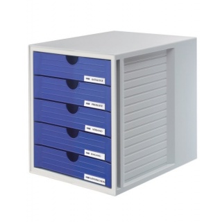 Five-Drawer Set HAN System-Box, polystyrene, A4, grey&blue