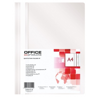 Skoroszyt OFFICE PRODUCTS, PP, A4, miękki, 100/170mikr., biały, Skoroszyty podstawowe, Archiwizacja dokumentów