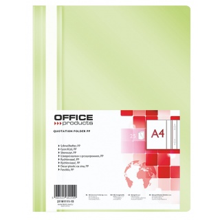 Skoroszyt OFFICE PRODUCTS, PP, A4, miękki, 100/170mikr., jasnozielony, Skoroszyty podstawowe, Archiwizacja dokumentów