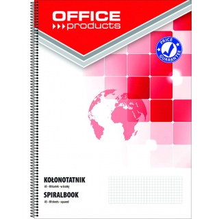 Spiral Notebook OFFICE PRODUCTS, A5, square ruled, 80sheets, 60-80gsm, perforation