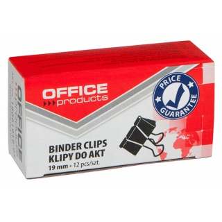 Klipy do dokumentów OFFICE PRODUCTS, 19mm, 12szt., czarne, Klipy, Drobne akcesoria biurowe