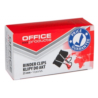 Klipy do dokumentów OFFICE PRODUCTS, 25mm, 12szt., czarne, Klipy, Drobne akcesoria biurowe