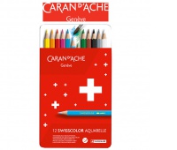 Kredki CARAN D'ACHE Swisscolor Aquarelle, z efektem akwareli, sześciokątne, 12szt., mix kolorów