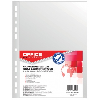Punched Pockets OFFICE PRODUCTS, PP, A4, cristal, 55 micron, 100pcs