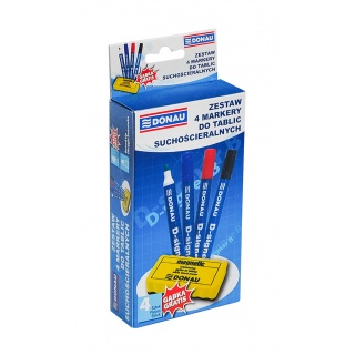 4-Whiteboard Marker Set, DONAU D-Signer B, round, assorted colours, FREE Sponge