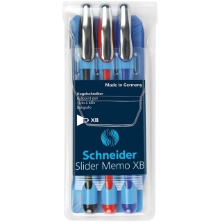 Zestaw długopisów SCHNEIDER Slider Memo, XB, 3 szt., miks kolorów, Długopisy, Artykuły do pisania i korygowania