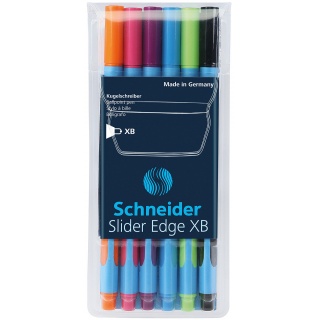 Zestaw długopisów w etui SCHNEIDER Slider Edge, XB, 6 szt., miks kolorów, Długopisy, Artykuły do pisania i korygowania