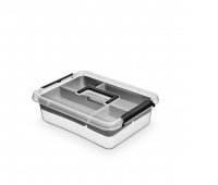 ORPLAST storage container, Insert Box, 8.5 l, with handle, with clips, transparent graphite