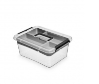 ORPLAST storage container, Insert Box, 12.5 l, with handle, with clips, transparent graphite