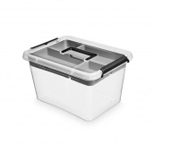 Pojemnik do przechowywania MOXOM, Insert Box, 15,5l, z rączką, z klipsami, transparentny grafit