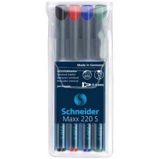 Universal permanent marker set SCHNEIDER Maxx 220, S, 0,4mm, 4 pieces, color mix