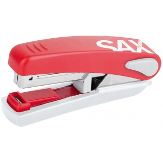 Stapler, SAXDesign 519, capacity up to 20 sheets, flat stapling, integrated staple remover, red