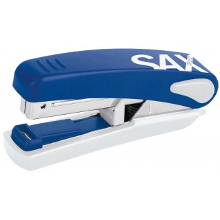 Stapler, SAXDesign 519, capacity up to 20 sheets, flat stapling, integrated staple remover, blue