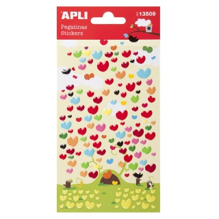 Stickers, APLI, hearts, convex, assorted colours