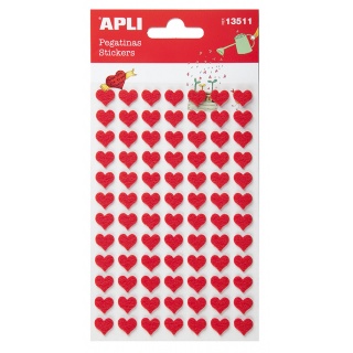 Stickers, APLI, felt, hearts, 84 pieces, red