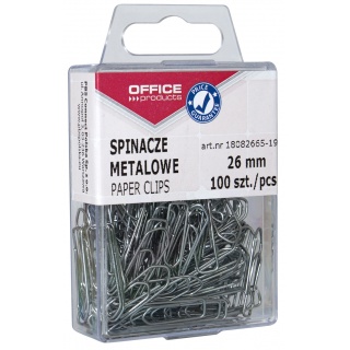 Metal paper clips, OFFICE PRODUCTS, 26 mm, in a box, 100 pieces, silver